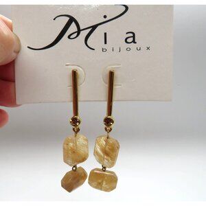 Mia Bijoux Earring Citrine Stone Amber Crystals Gold Tone Dangle Earrings New